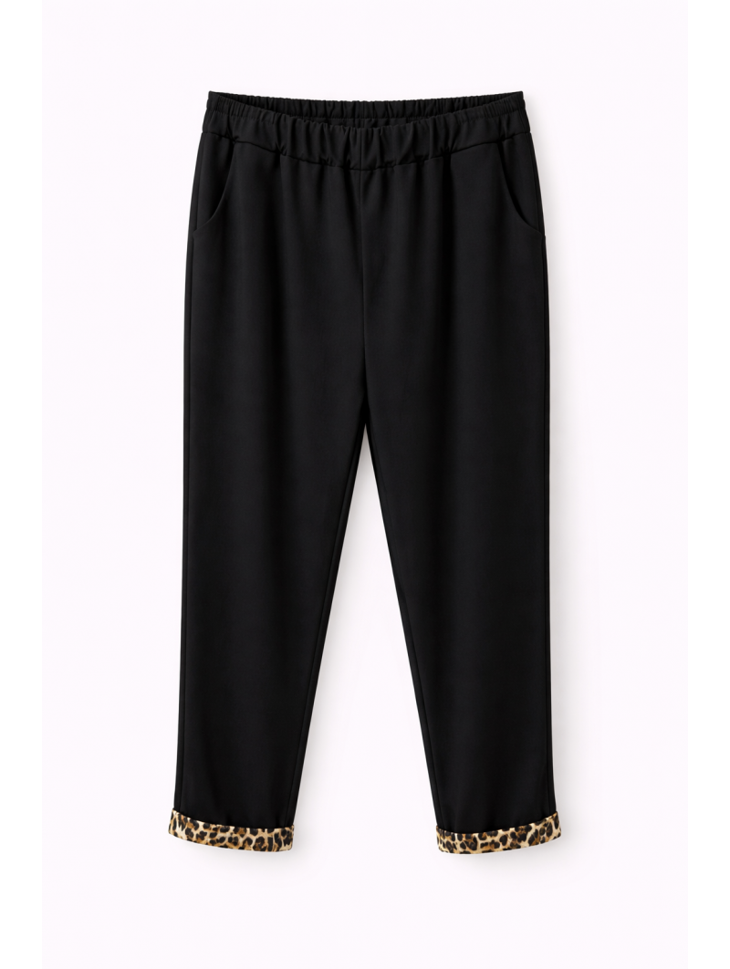 Pantalon fluide noir - Finition léopard