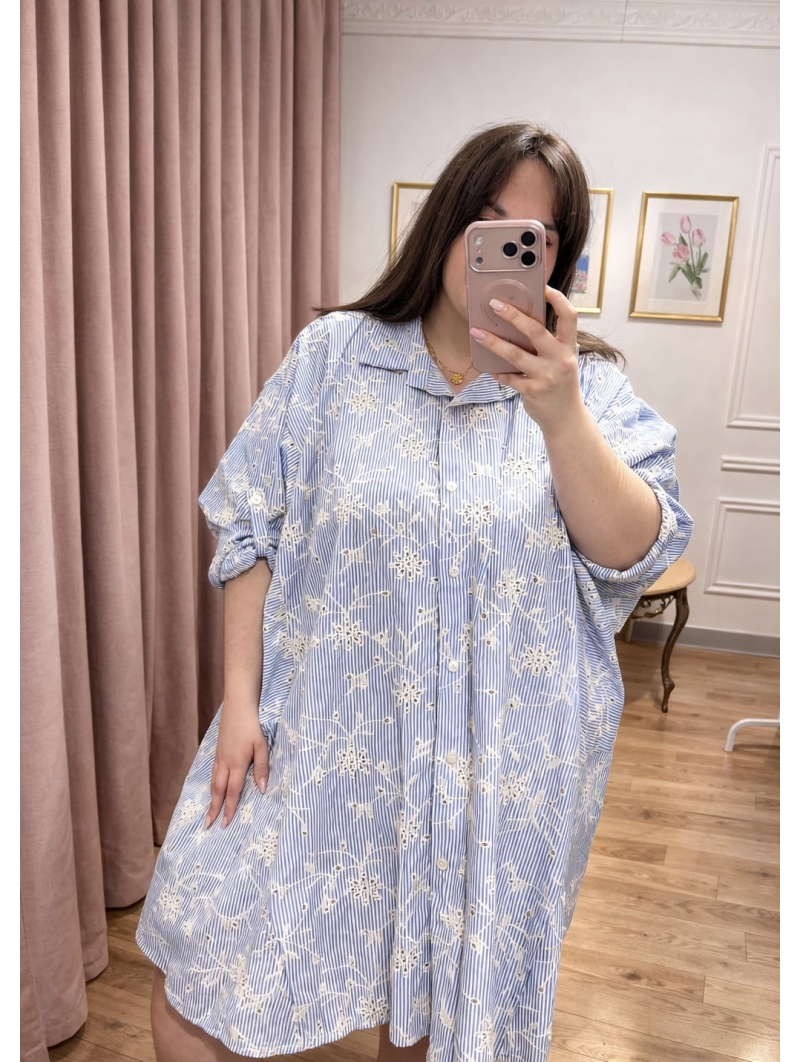 Chemise bleu - Broderie anglaise