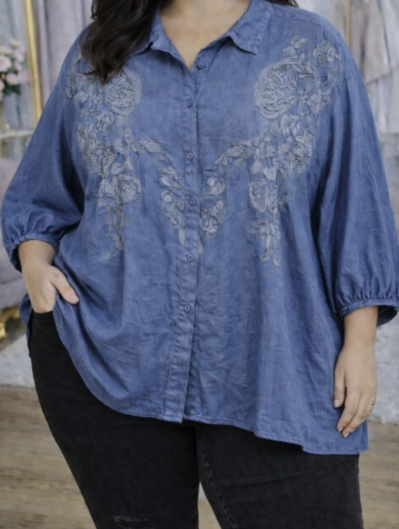 Chemise en jean - Dentelle brodée